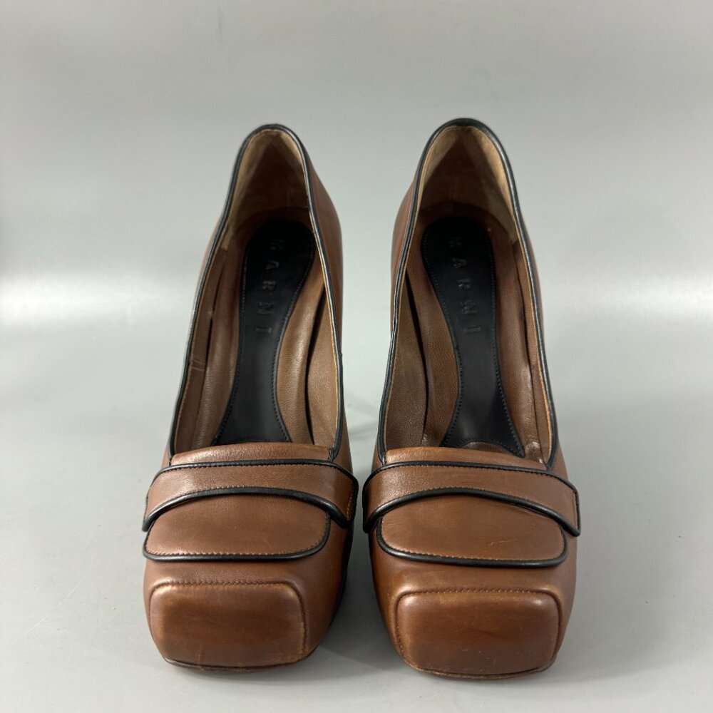 Authentic Marni Brown Leather Platform Square Toe… - image 3